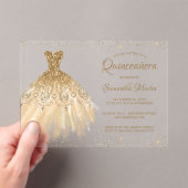 Gouden Glitter Jurk Script Quinceañera Party Acryl Uitnodigingen (Insitu (Draagbaar))