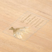 Gouden Glitter Jurk Script Quinceañera Party Acryl Uitnodigingen (Laagn)