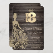 Gouden Glitter Jurk,Tiara,Houten 18e Verjaardag Kaart (Voorkant / Achterkant)