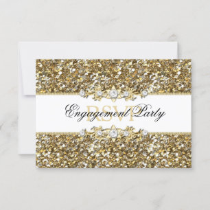Gouden Glitter & Juwelen Bruiloftsfeest RSVP Kaartje