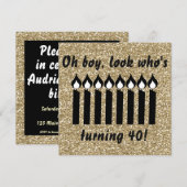 Gouden Glitter Kaars Verjaardag Uitnodigen Kaart (Voorkant / Achterkant)