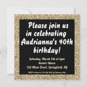 Gouden Glitter Kaars Verjaardag Uitnodigen Kaart (Achterkant)