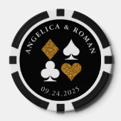 Gouden Glitter Kaart Suit Bruiloft Datum Naam QR c Poker Chips (Voorkant)