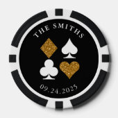Gouden Glitter Kaart Suit Bruiloft Datum Naam QR c Poker Chips (Voorkant)