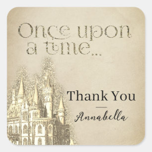 Gouden Glitter Kasteel Sprookjes Thema Vierkante Sticker