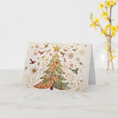 Gouden Glitter Kerstboom met Cut-Outs Kaart (Gele Bloem)