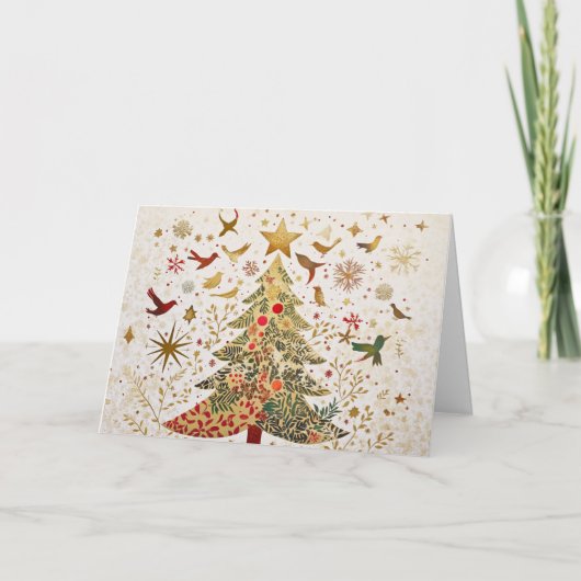 Gouden Glitter Kerstboom met Cut-Outs Kaart (Voorkant)