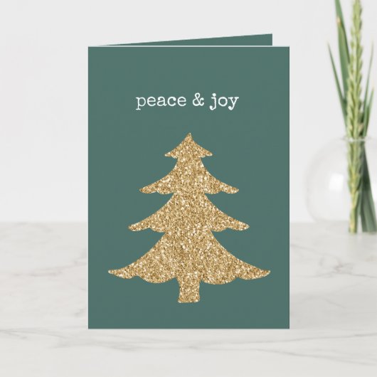 Gouden Glitter Kerstboom Pine Green Peace Kaart (Voorkant)