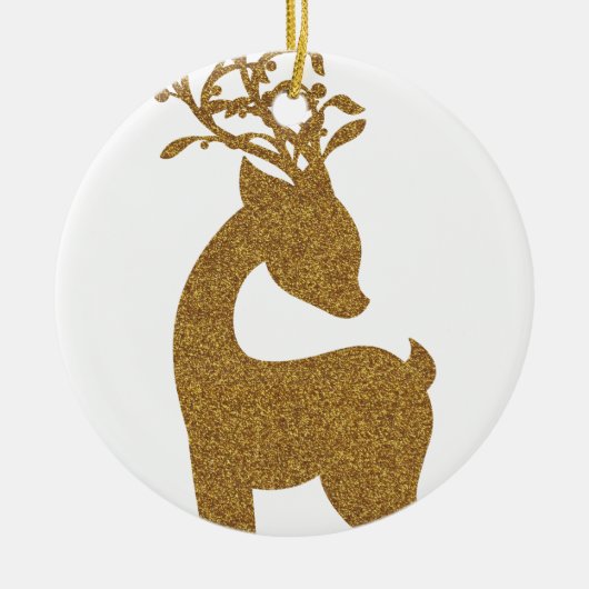 Gouden Glitter Kerstvakantie Rendieren Keramisch Ornament (Voorkant)