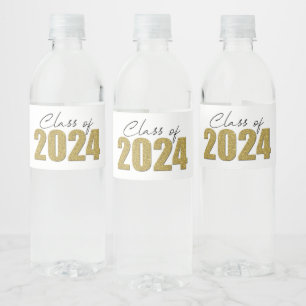Gouden Glitter Klasse van 2024 Waterfles Etiket