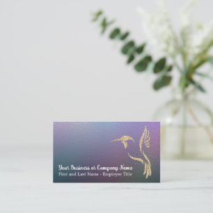 Gouden Glitter Kolibrie op Donkere Holografische Visitekaartje