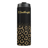 Gouden Glitter Leopard Print Rand Thermosbeker (Voorkant)