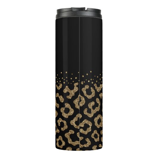 Gouden Glitter Leopard Print Rand Thermosbeker (Achterkant)