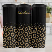 Gouden Glitter Leopard Print Rand Thermosbeker