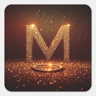 Gouden Glitter Letter M Monogram Cadeau Vierkante Sticker
