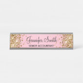 Gouden Glitter Lichtroze Gradiënt Bureau Naambordje (Voorkant)