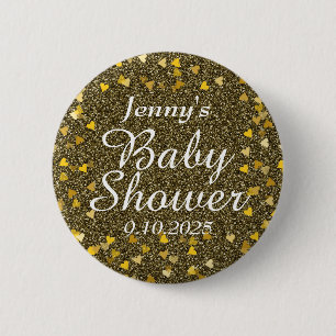 Gouden Glitter Liefdeshartjes Baby Borrel / Strooi Ronde Button 5,7 Cm