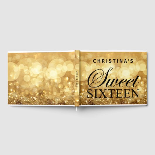 Gouden Glitter Lights Sweet 16 Custom Guest Book Gastenboek (Volledig)