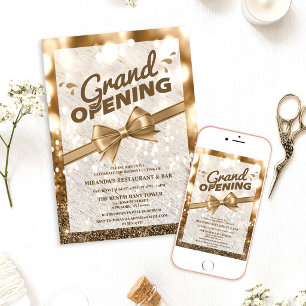 Gouden Glitter Lintdoorsnijding Grand Opening Kaart