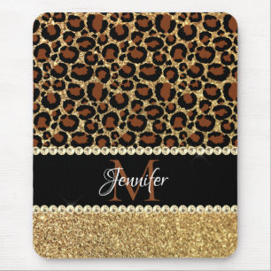 Gouden Glitter Luipaard Meisjesachtige Glam Monogr Muismat