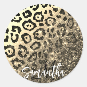 Gouden Glitter Luipaard Print Ronde Sticker