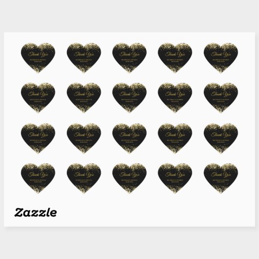 Gouden Glitter Luxe Zwart Bruiloft Hart Sticker (Vel)