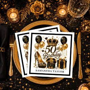 Gouden Glitter Luxe Zwarte Vijftig En Fabulous Ser Servet