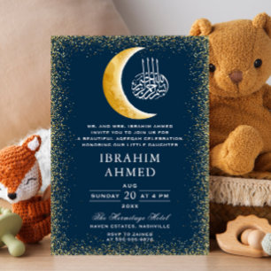 Gouden Glitter Maan Blauwe Ruimte Islamitische Aqi Kaart