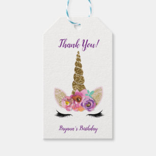 Gouden Glitter Magische Eenhoorn Hoorn Verjaardags Cadeaulabel