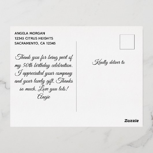 Gouden Glitter Marine 50e verjaardag dank u Folie Uitnodiging Briefkaart (Achterkant)