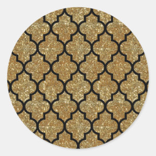 Gouden Glitter Marokkaanse Quatrefoil Patroon Ronde Sticker
