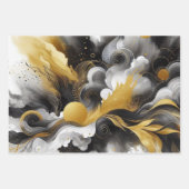Gouden Glitter met Zwart Abstract Inpakpapier Vel (Voorkant)