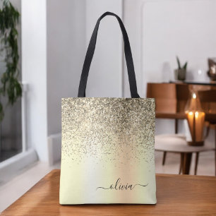 Gouden Glitter Metaal Monogram Glam Naam Draagtas