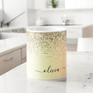 Gouden Glitter Metaal Monogram Glam Naam Koffiemok