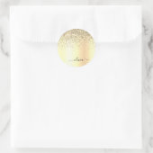 Gouden Glitter Metaal Monogram Glam Naam Ronde Sticker (Tas)