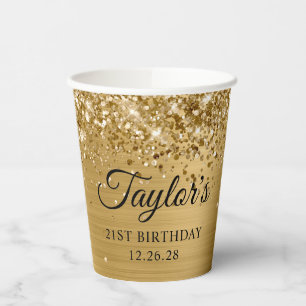 Gouden Glitter Metallic 21e verjaardag Papieren Bekers