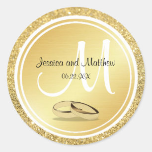 Gouden Glitter & Metallic Bruiloft Monogram Sticke Ronde Sticker