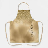 Gouden Glitter Metallic Handgeschreven Monogram Na Schort (Voorkant)