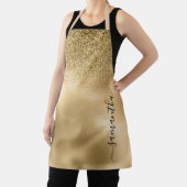 Gouden Glitter Metallic Handgeschreven Monogram Na Schort (Insitu)