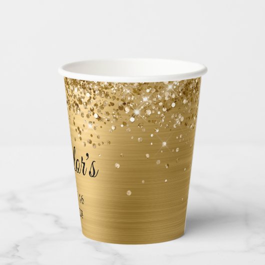 Gouden Glitter Metallic Sweet 16 Papieren Bekers (Achterkant)