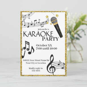 Gouden Glitter Microfoon Muzieknoten Karaoke Feest Kaart