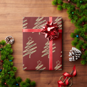 Gouden Glitter Moderne Kerstboom Rood Cadeaupapier
