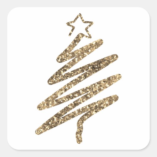 Gouden Glitter Moderne Vakantieboom Kerstmis Vierkante Sticker (Voorkant)