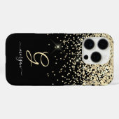 Gouden Glitter & Monogram Wit Script Naam op Zwart Case-Mate iPhone Case (Achterkant (horizontaal))
