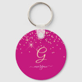 Gouden glitter & monogram witte script naam, Fuchs Sleutelhanger (Achterkant)