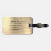 Gouden Glitter & Monogram, Zwarte Script Naam Bagagelabel (Achterkant horizontaal)