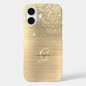 Gouden Glitter & Monogram, Zwarte Script Naam Case-Mate iPhone Case (Achterkant)