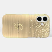 Gouden Glitter & Monogram, Zwarte Script Naam Case-Mate iPhone Case (Achterkant (horizontaal))