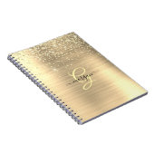 Gouden Glitter & Monogram, Zwarte Script Naam Notitieboek (Rechterzijde)