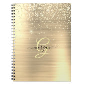 Gouden Glitter & Monogram, Zwarte Script Naam Notitieboek (Voorkant)
